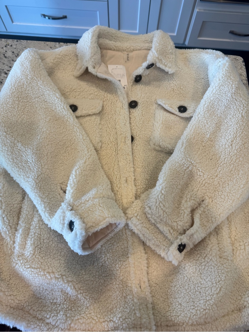 Women's Cream Sherpa Button-Up Jacket
